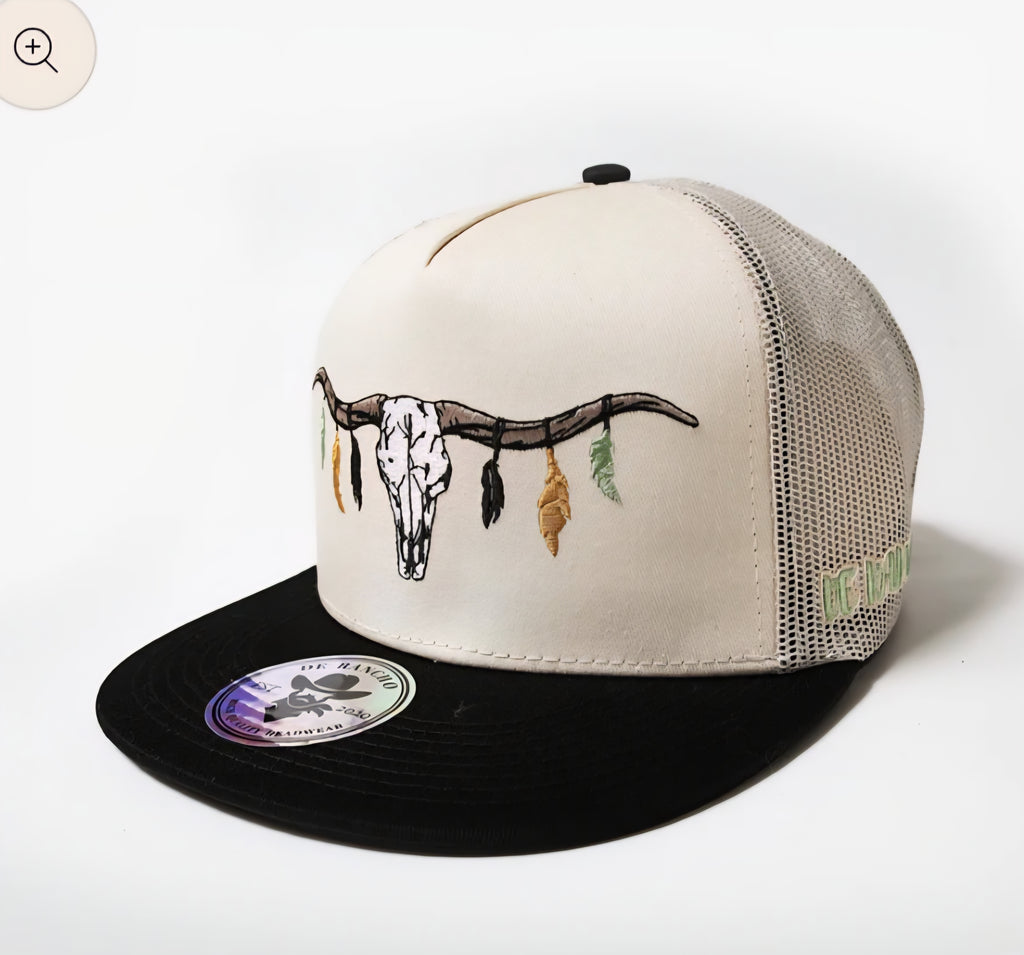 De rancho Longhorn skull hat cream / black